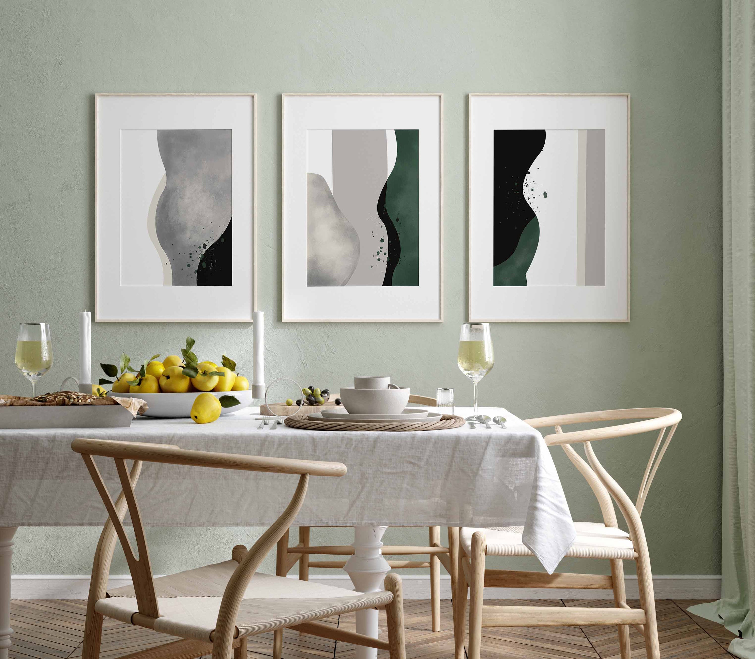 Modern Minimal Gallery Wall Art Set of 3 Abstract Art Green Prints ...