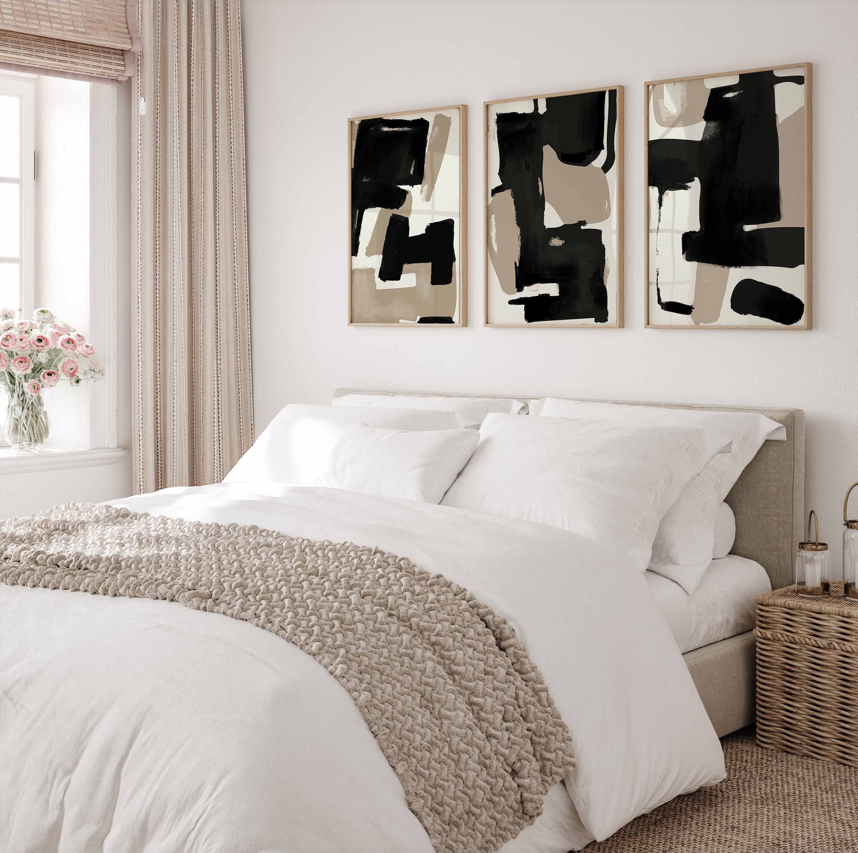 Abstract Art Print Set of 3 Modern Neutral Black Beige