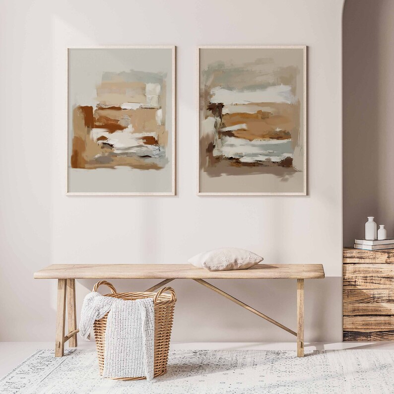 Modern Abstract Printable Wall Art Set of 2, Neutral Tones Wall Art ...