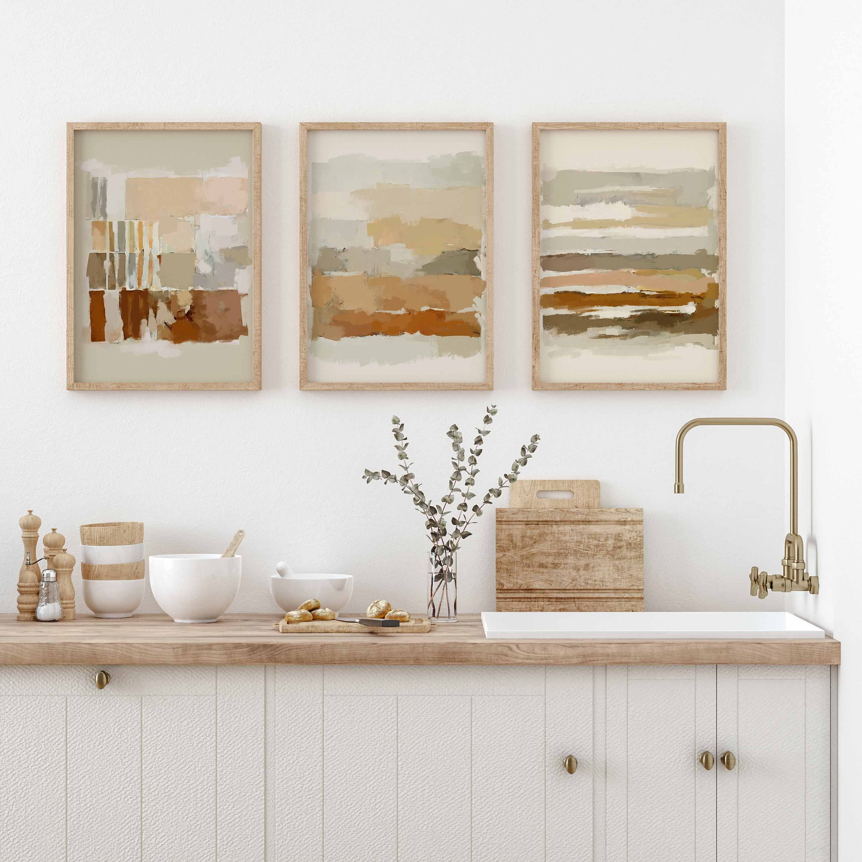 Modern Neutral Abstract Gallery Wall Art Set of 3 Beige Earth Tone ...
