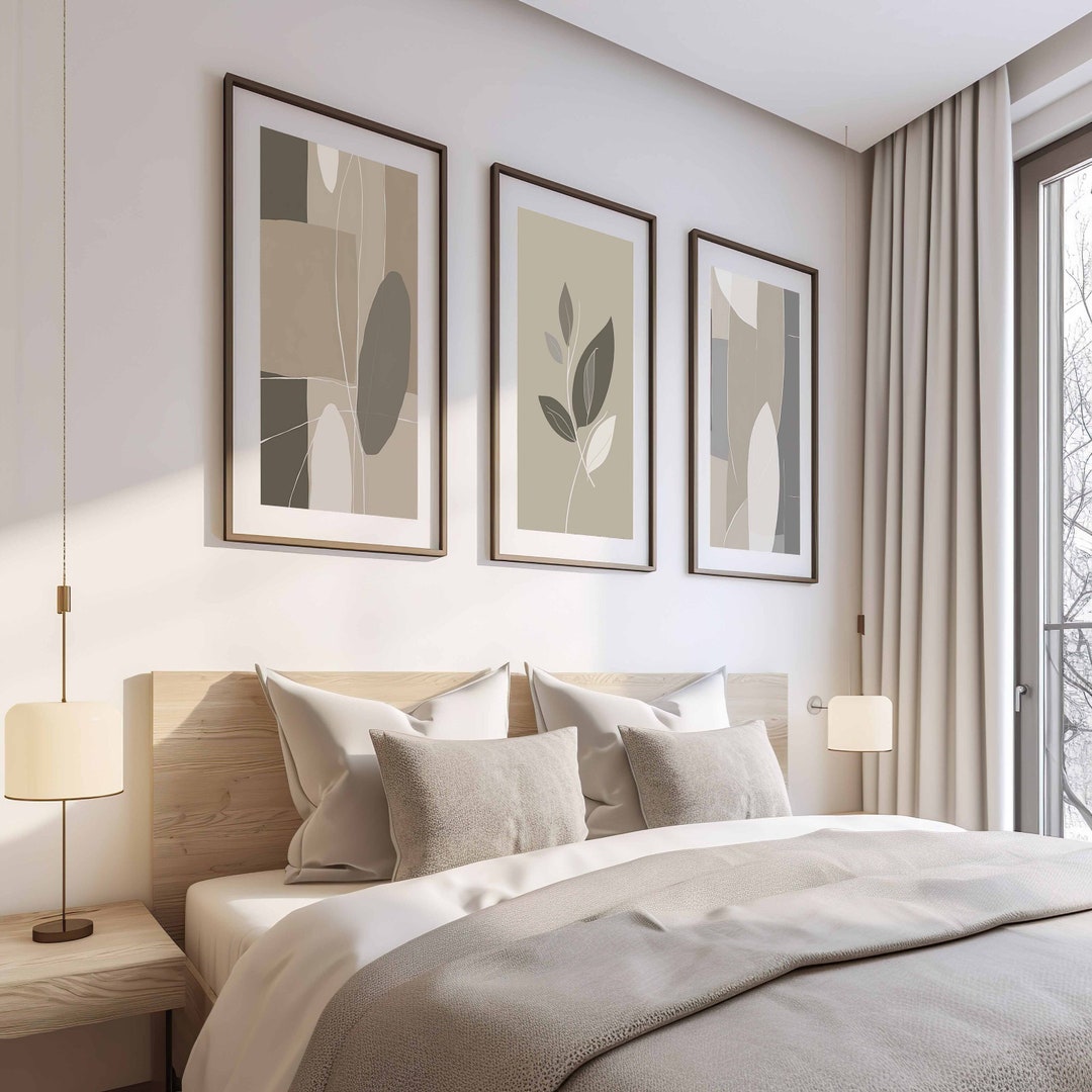 Trendy Aesthetic Beige Apartment Decor Prints Set of 3 Abstract Wall ...