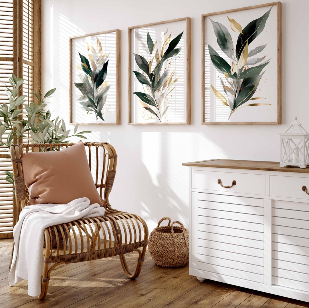 Nature Wall Art Leaves Green Wall Decor Set of 3 Digital Etsy
