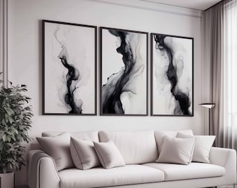 Abstract Wall Art Print Set of 3 Neutral Gallery Wall Art Black and White Abstract Living Room Decor Office Wall Art Printable Poster Art
