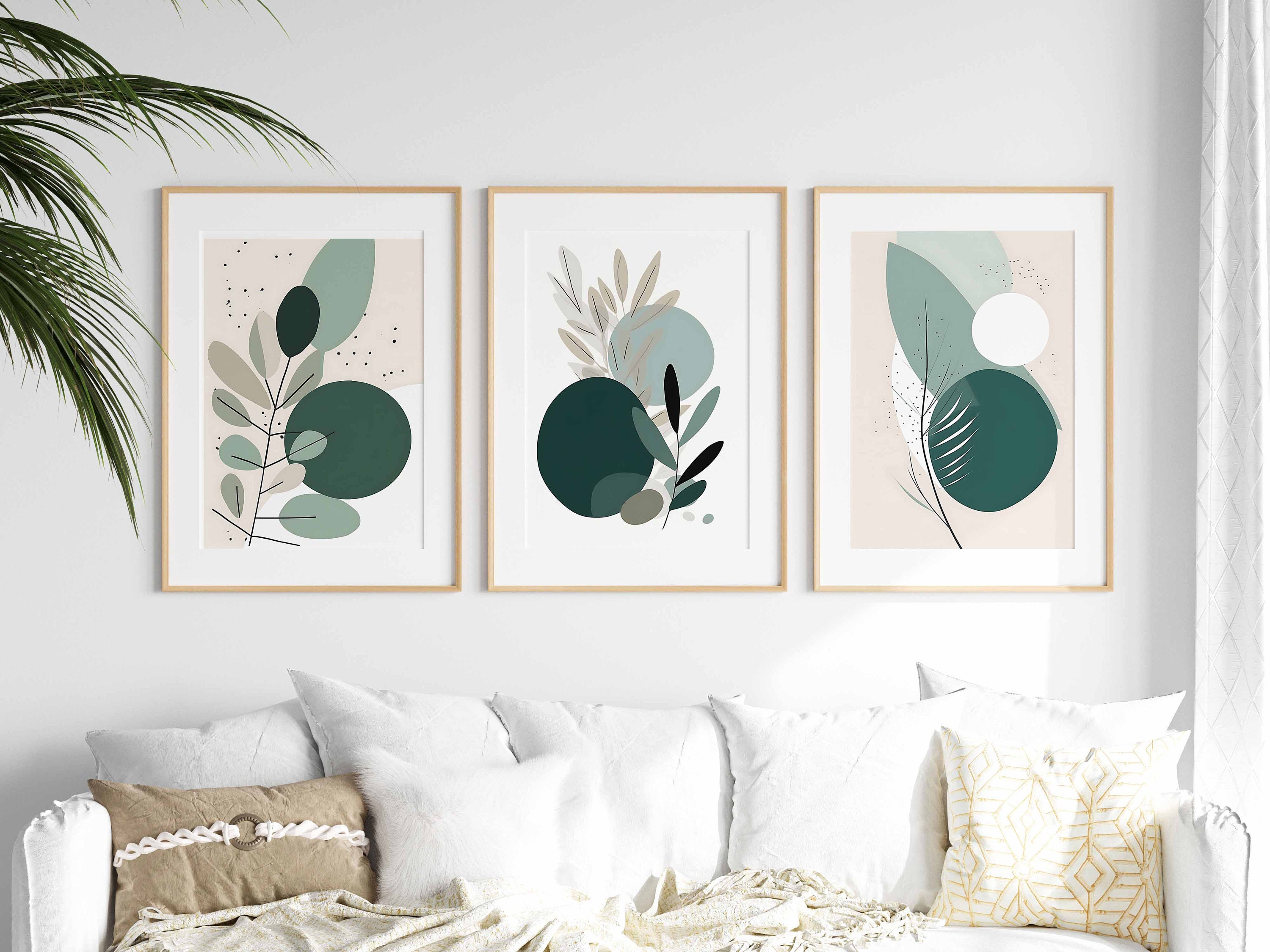 Modern Abstract Art Gallery Wall Art Set of 3 Green Wall Art Etsy