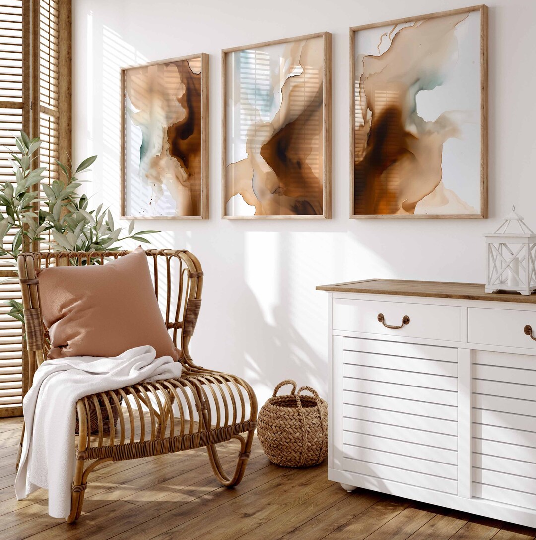 Abstract Watercolor Art Neutral Wall Art Set of 3 Modern Brown Beige ...