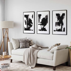 Modern Minimal Gallery Wall Art Set of 3 Abstract Art Black and White ...