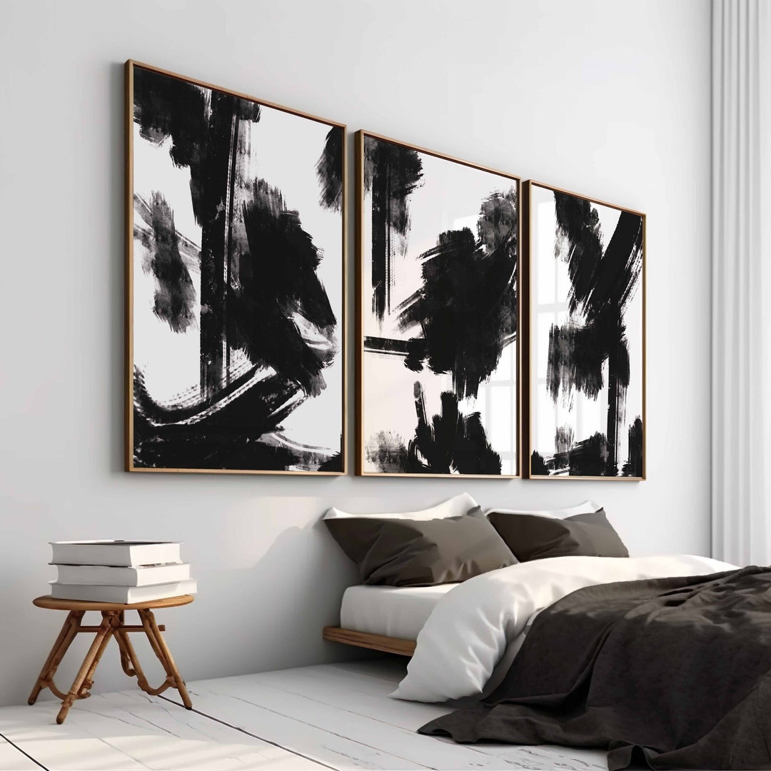 Modern Minimal Gallery Wall Art Set of 3 Abstract Art Black and White ...