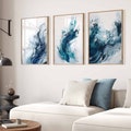 Watercolor Prints Blue Wall Art Navy Blue Wall Art Blue Abstract Wall Art Modern Poster Set of 3 Wall Art Minimalist Decor Ombre Wall Art