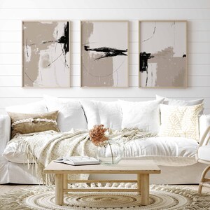 Modern Textured Abstract Set of 3 Prints, Neutral Art Print Set ...