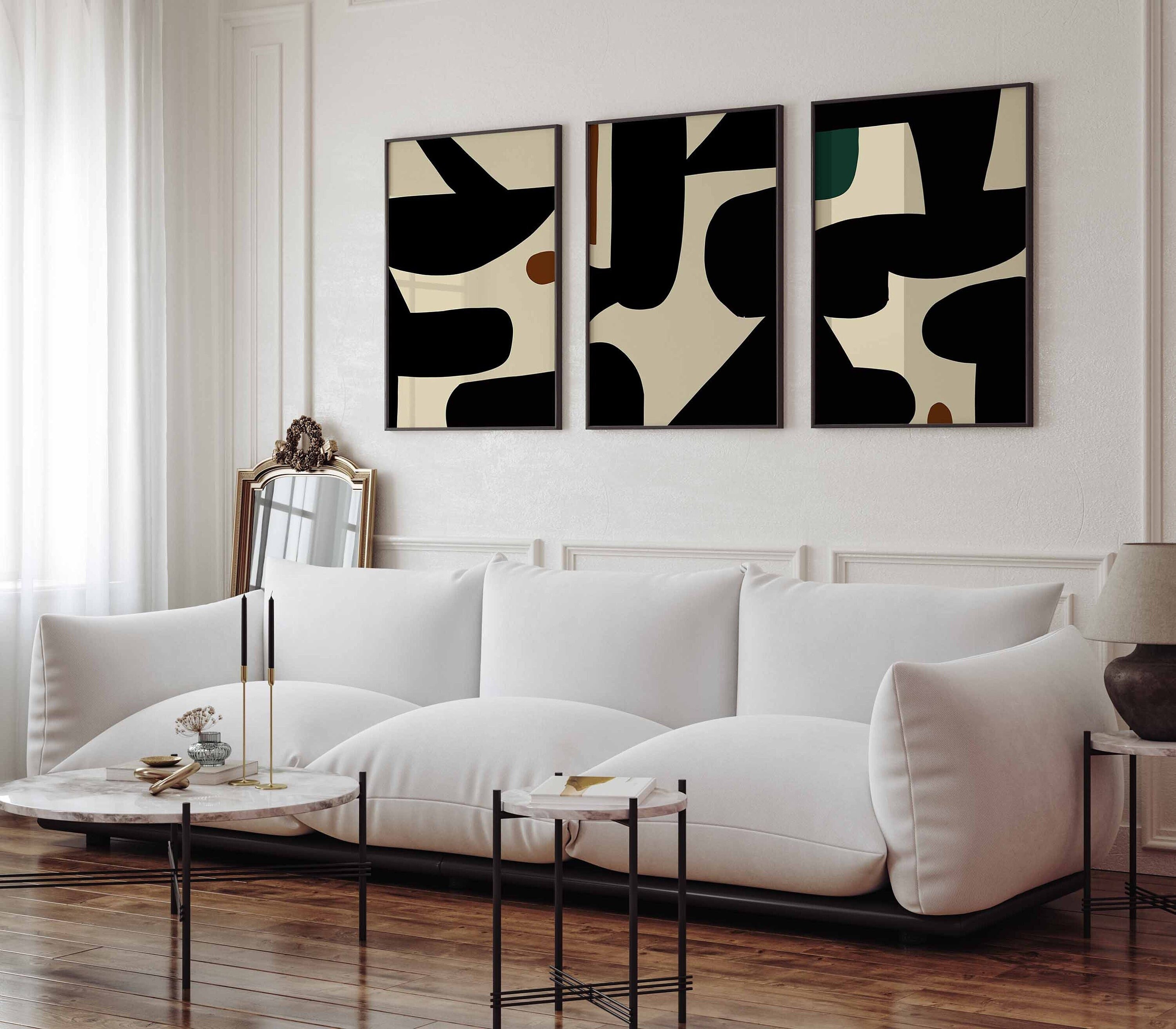 Downloadable Abstract Art Black Beige Gallery Wall Art Set of 3 Nordic ...