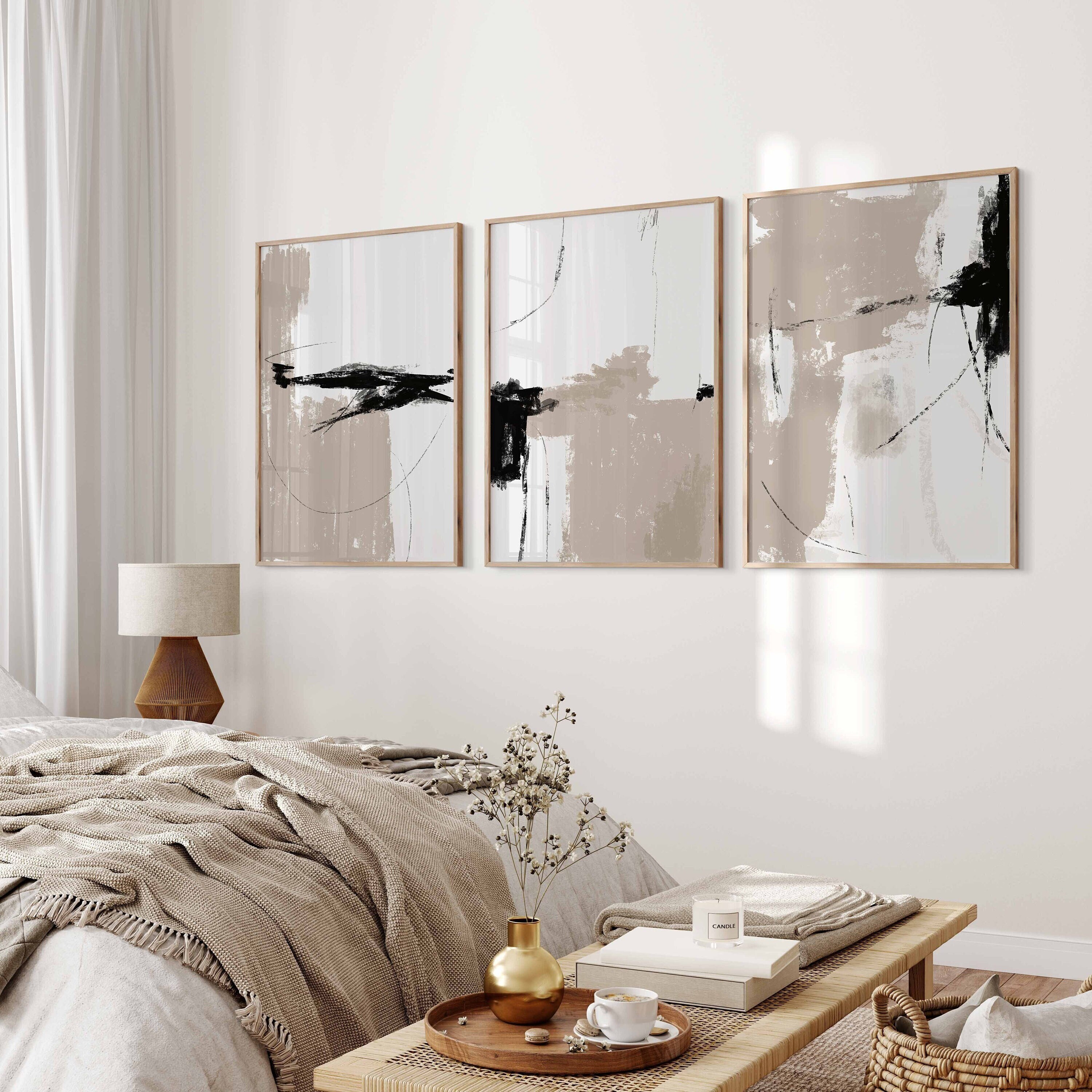 Modern Textured Abstract Set of 3 Prints, Neutral Art Print Set ...