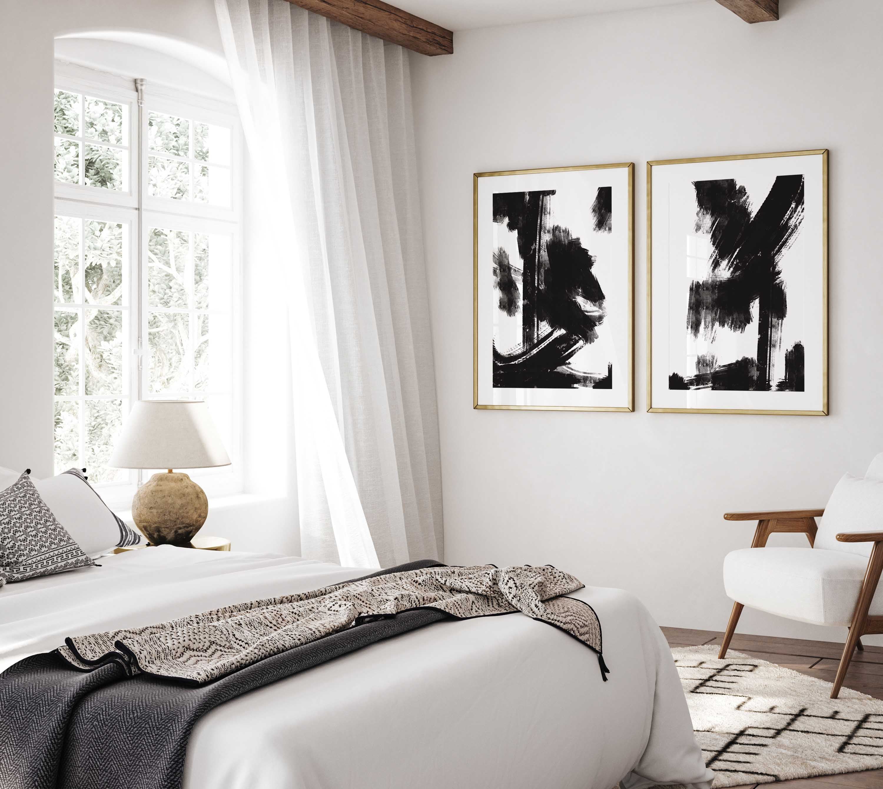Modern Minimal Gallery Wall Art Set of 3 Abstract Art Black and White ...
