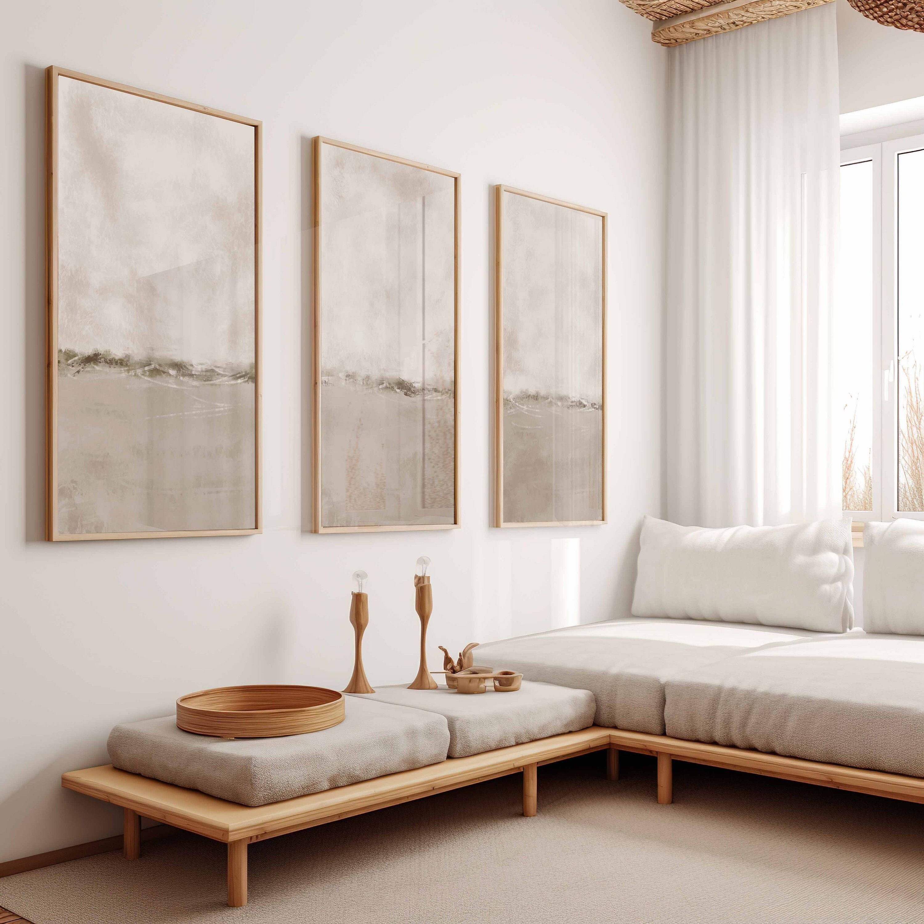 Neutral Minimal Beige Gallery Wall Art Set of 3 Abstract Art Nordic ...