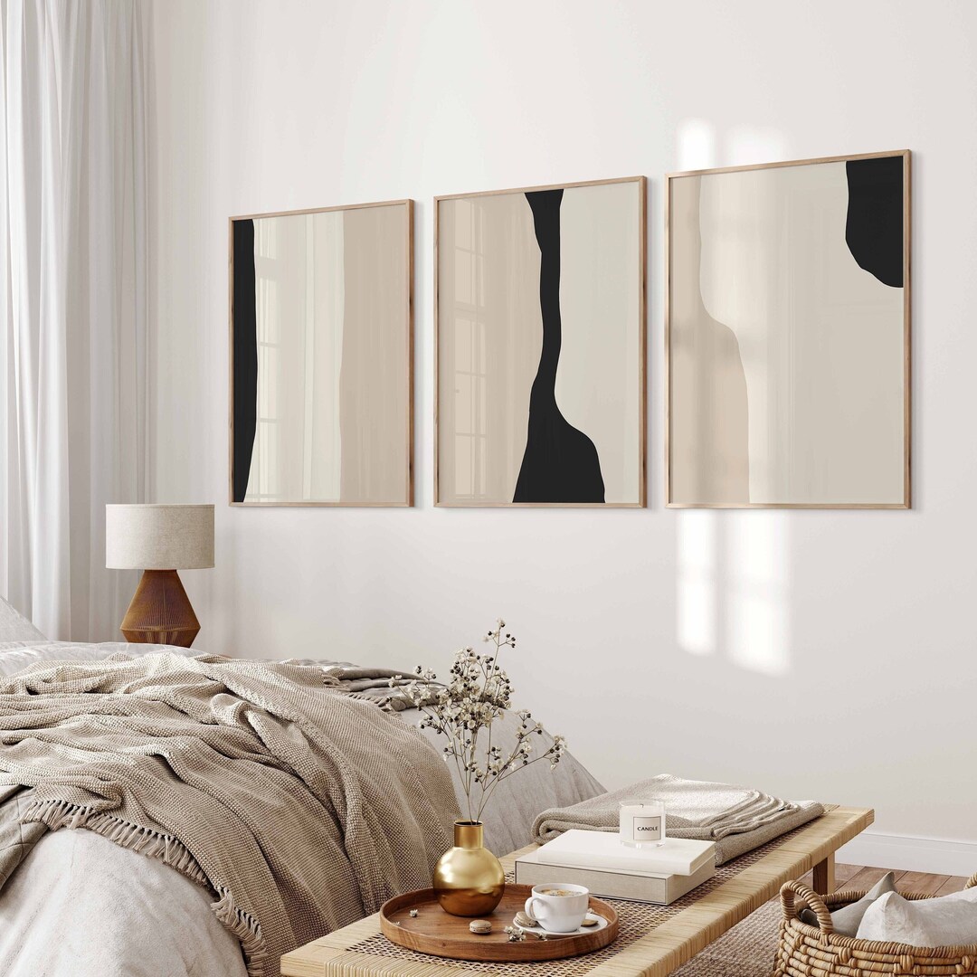 Minimalist Neutral Abstract Printable Wall Art Set of 3 Black - Etsy