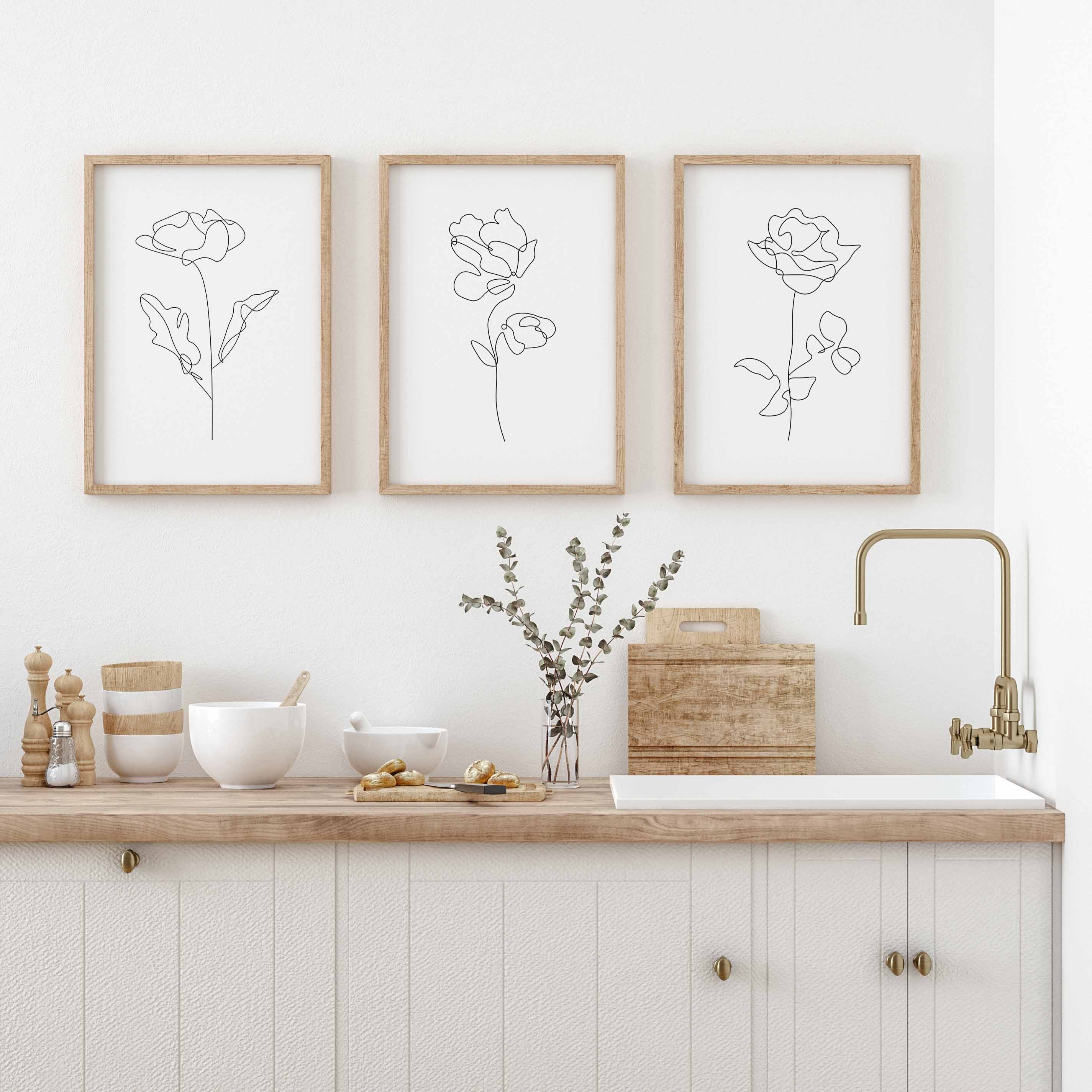 Set of 3 Prints Line Art Flower Wall Art Floral Prints Minimal Prints ...