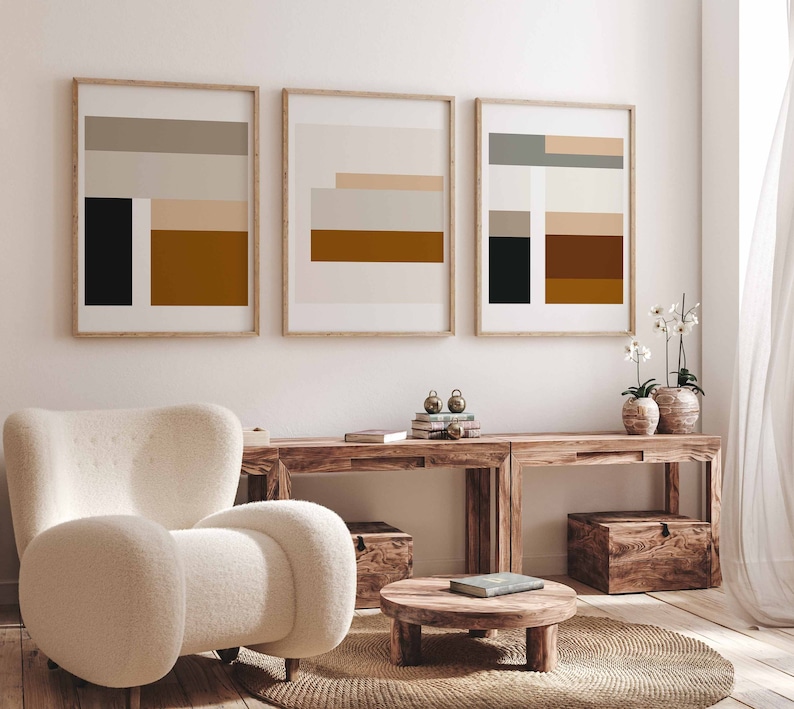 Modern Minimal Gallery Wall Art Set of 3 Abstract Art Beige Etsy