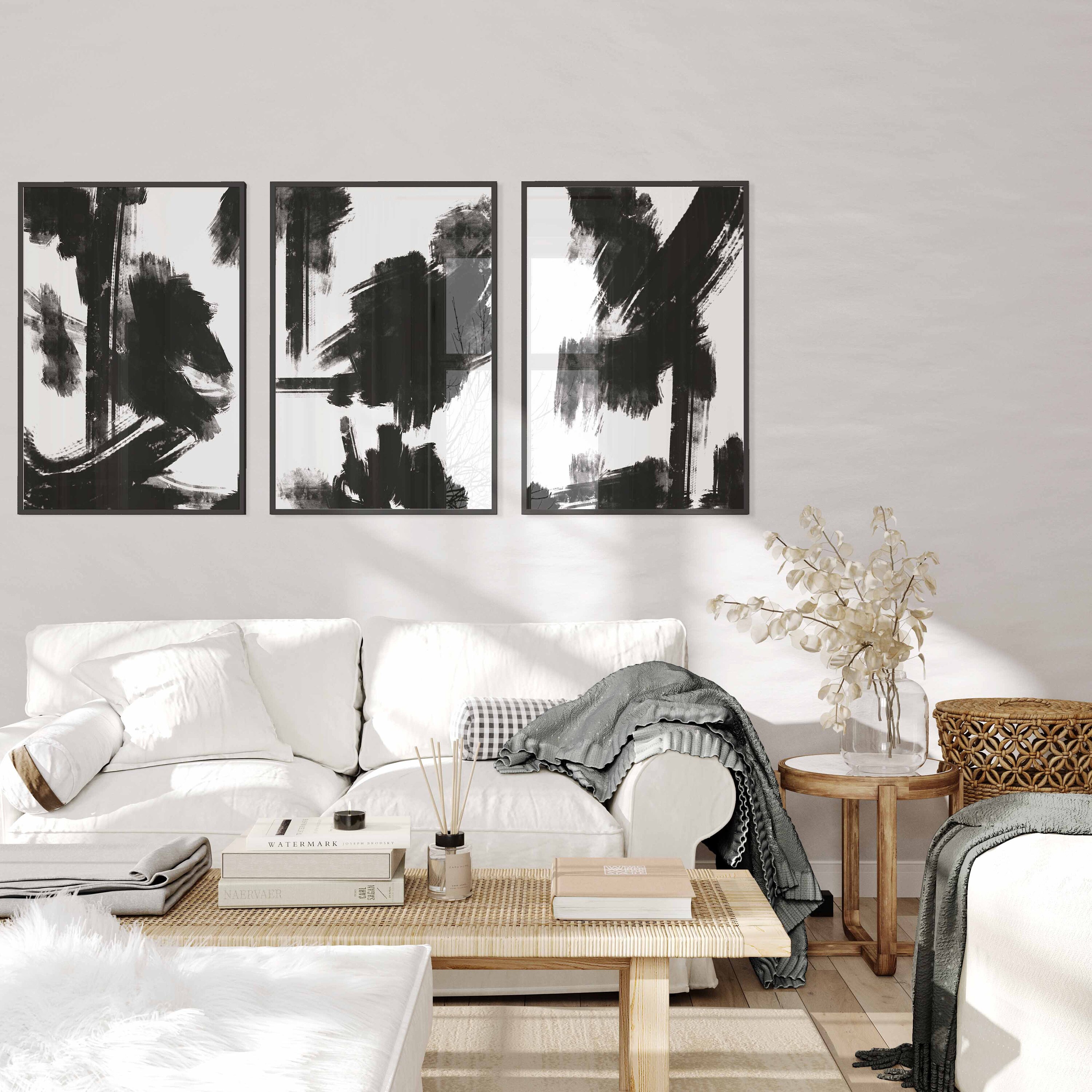 Modern Minimal Gallery Wall Art Set of 3 Abstract Art Black and White ...