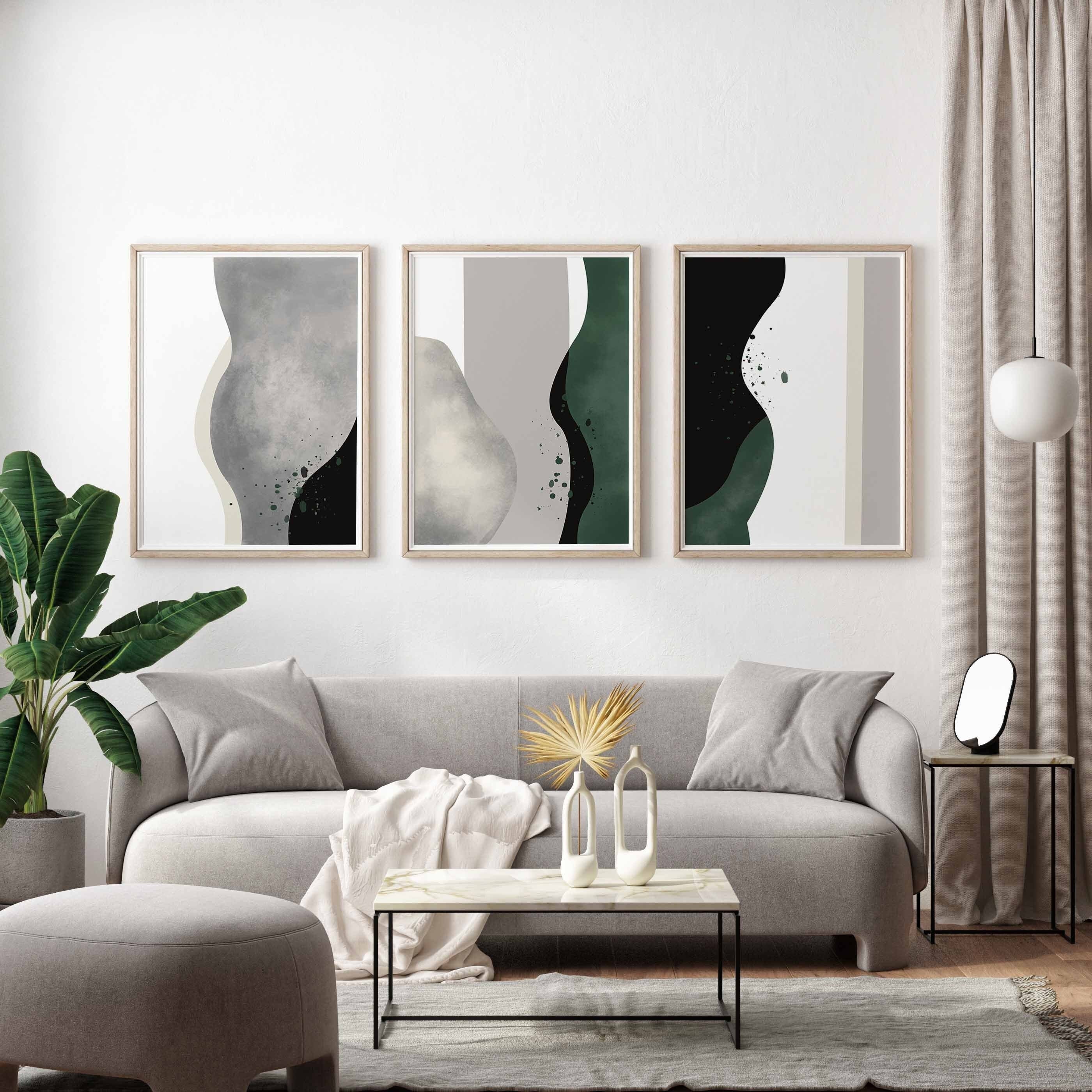 Modern Minimal Gallery Wall Art Set of 3 Abstract Art Green Prints ...