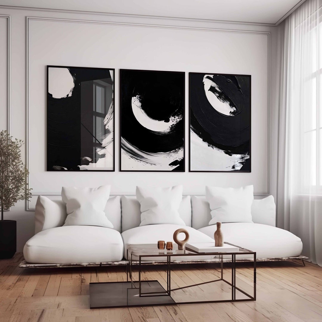 Set of 3 Printable Wall Art Black and White Wall Art Modern Abstract ...