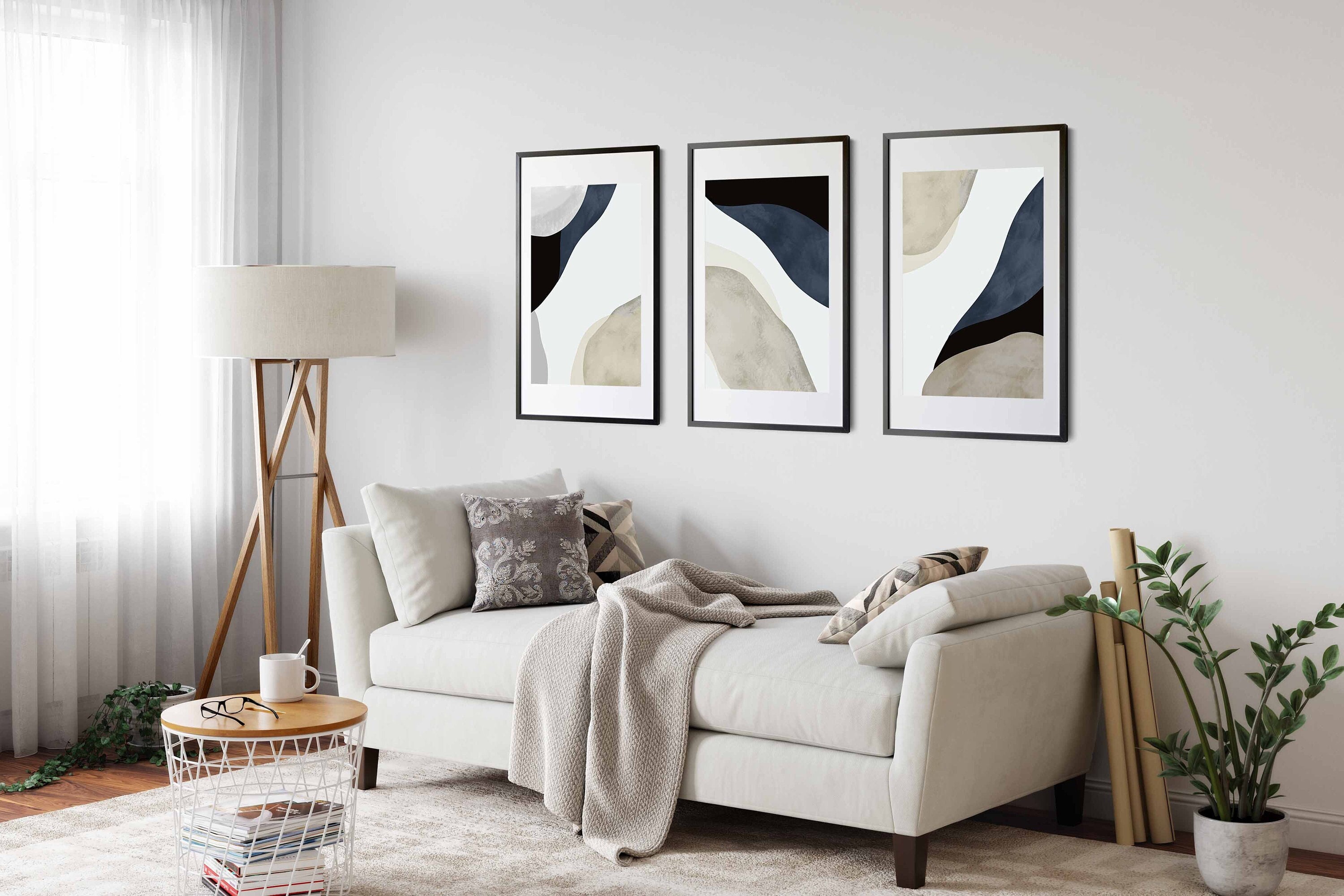 Navy Blue Wall Art, Modern Simple Neutral Gallery Wall Art Set of 3 ...