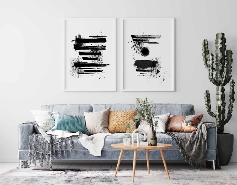 Black White Abstract Printable Wall Art Set of 2, 2 Piece Bedroom Art ...