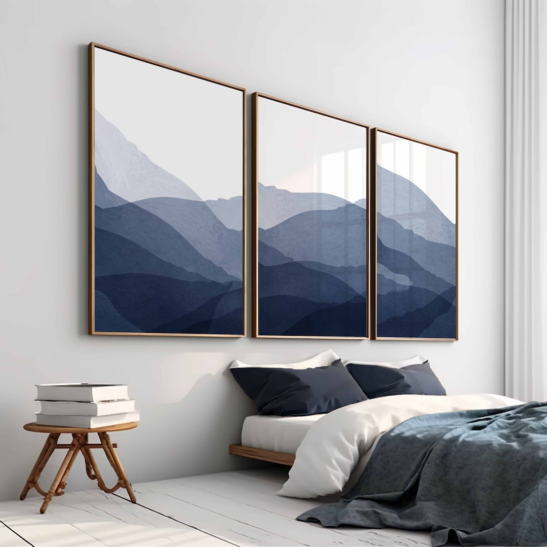 Navy Blue Wall Art Set of 3 Printable Wall Art, Modern Wall Art, Blue Abstract Art, Minimalist