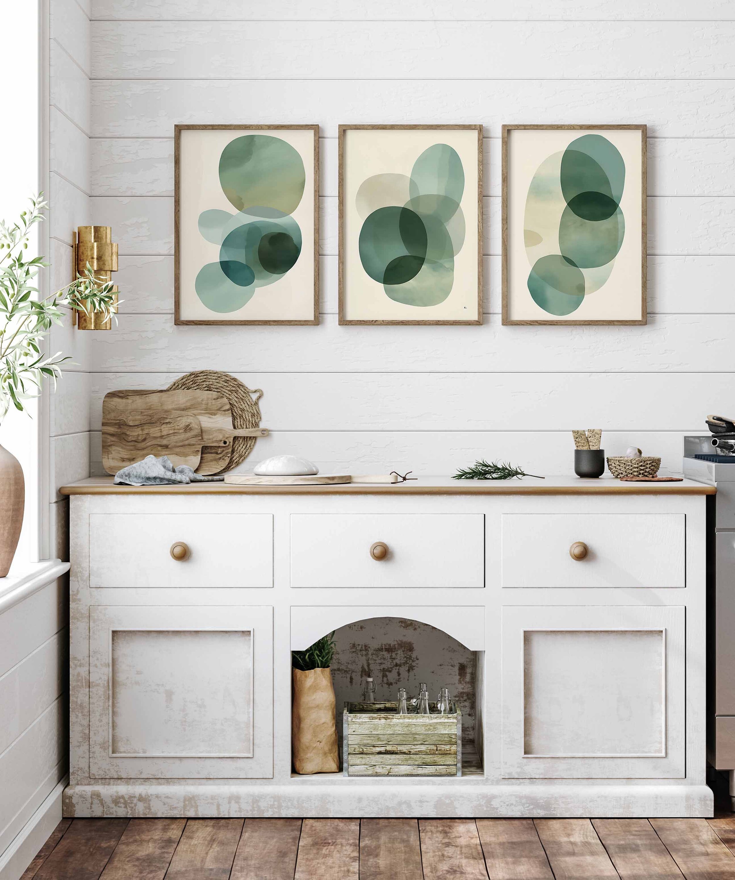 Emerald Green Printable Wall Art Set of 3 Abstract Watercolor Prints ...