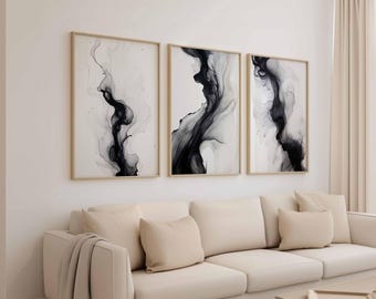 Modern Simple Minimal Gallery Wall Art Set of 3 Black and White Simple Abstract Art Bedroom Wall Decor Modern Home Decor Printable Digital