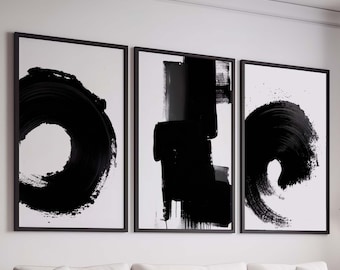 Abstract Black and White Wall Art Modern Black White Art Gallery Wall Art Set of 3 Bedroom Prints, Monochrome Wall Art Printable Digital Art