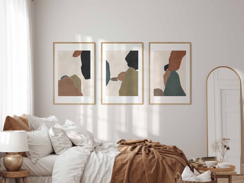 Modern Neutral Abstract Printable Wall Art Set of 3 Earth - Etsy