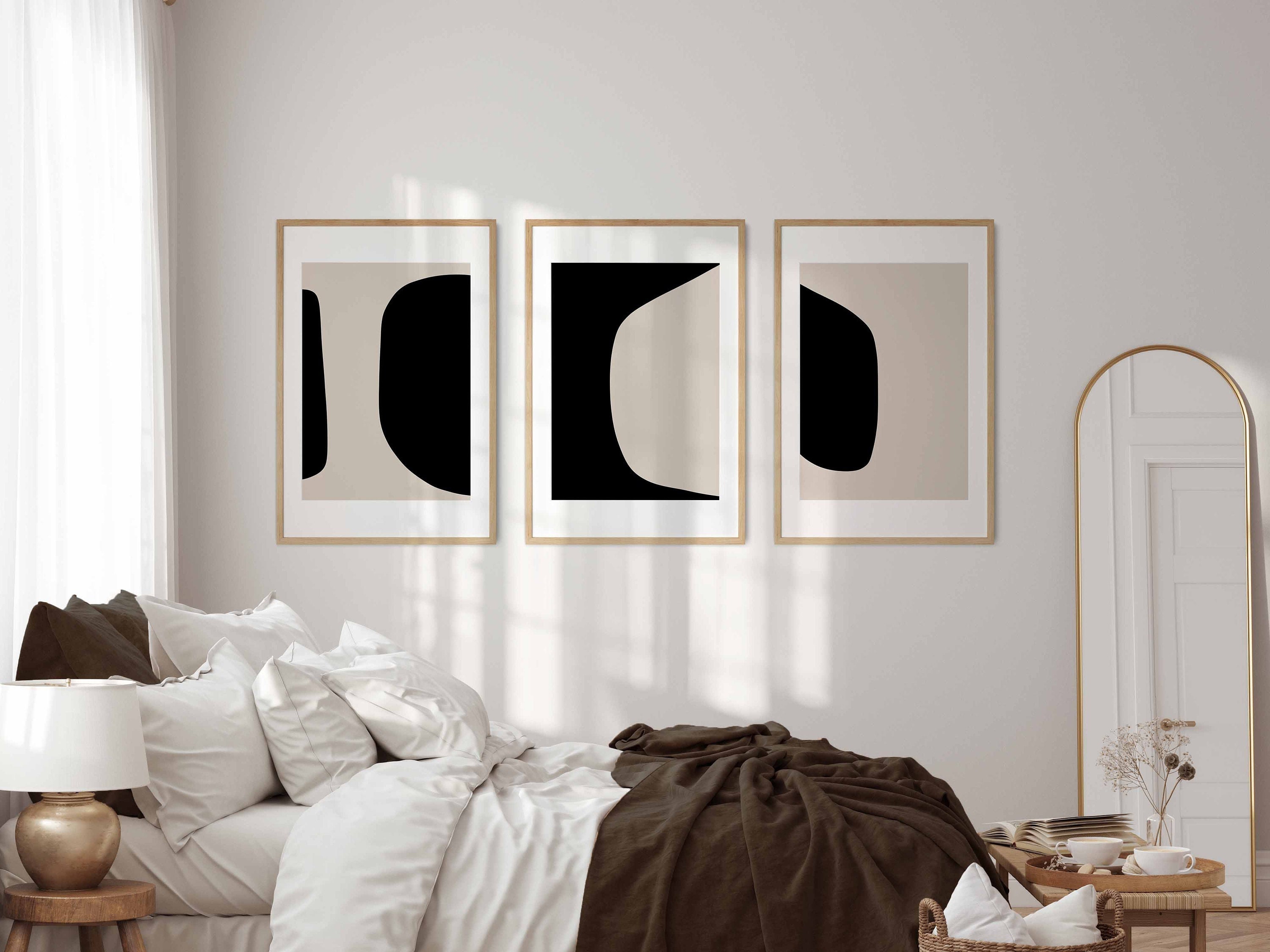 Neutral Modern Minimal Gallery Wall Art Set of 3 Black Beige Nordic ...