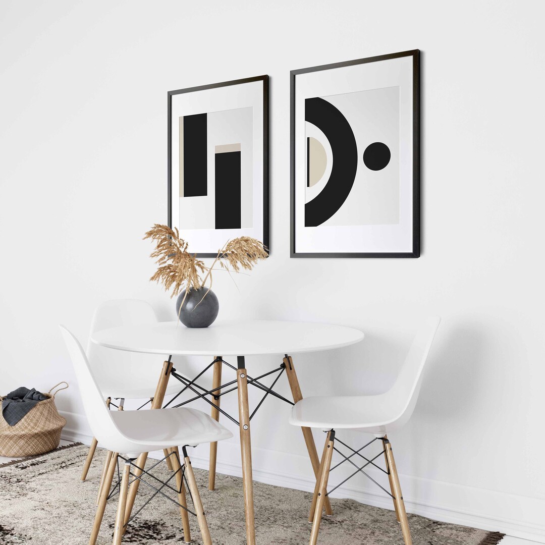 Moderne Minimal Galerie Wand Kunst 2er Set Schwarz Und Beige Drucke