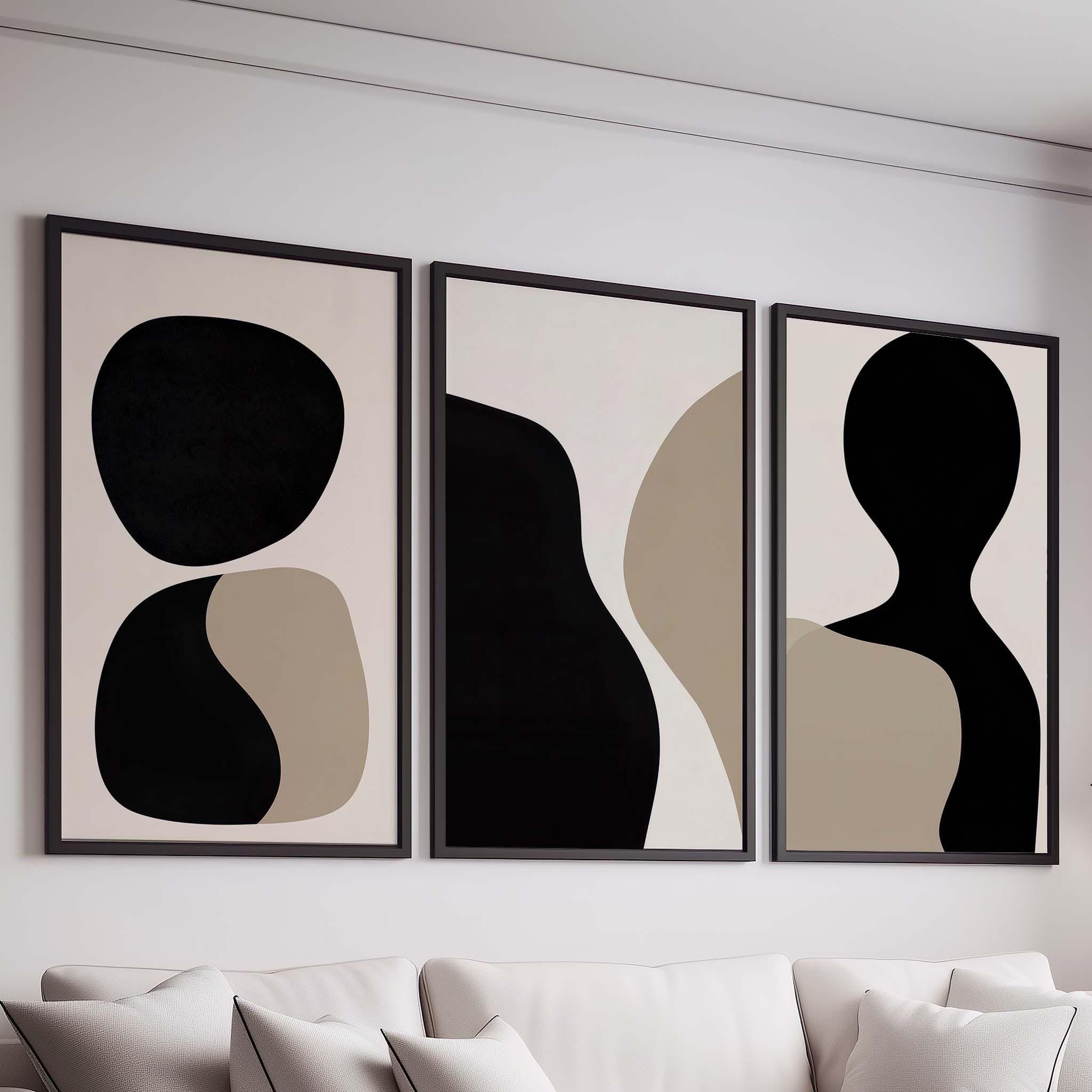 Beige Black Abstract Art Print Set of 3 Wall Art Printable Digital Art ...