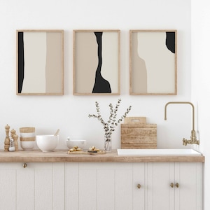 Minimalist Neutral Abstract Printable Wall Art Set of 3, Black Beige ...