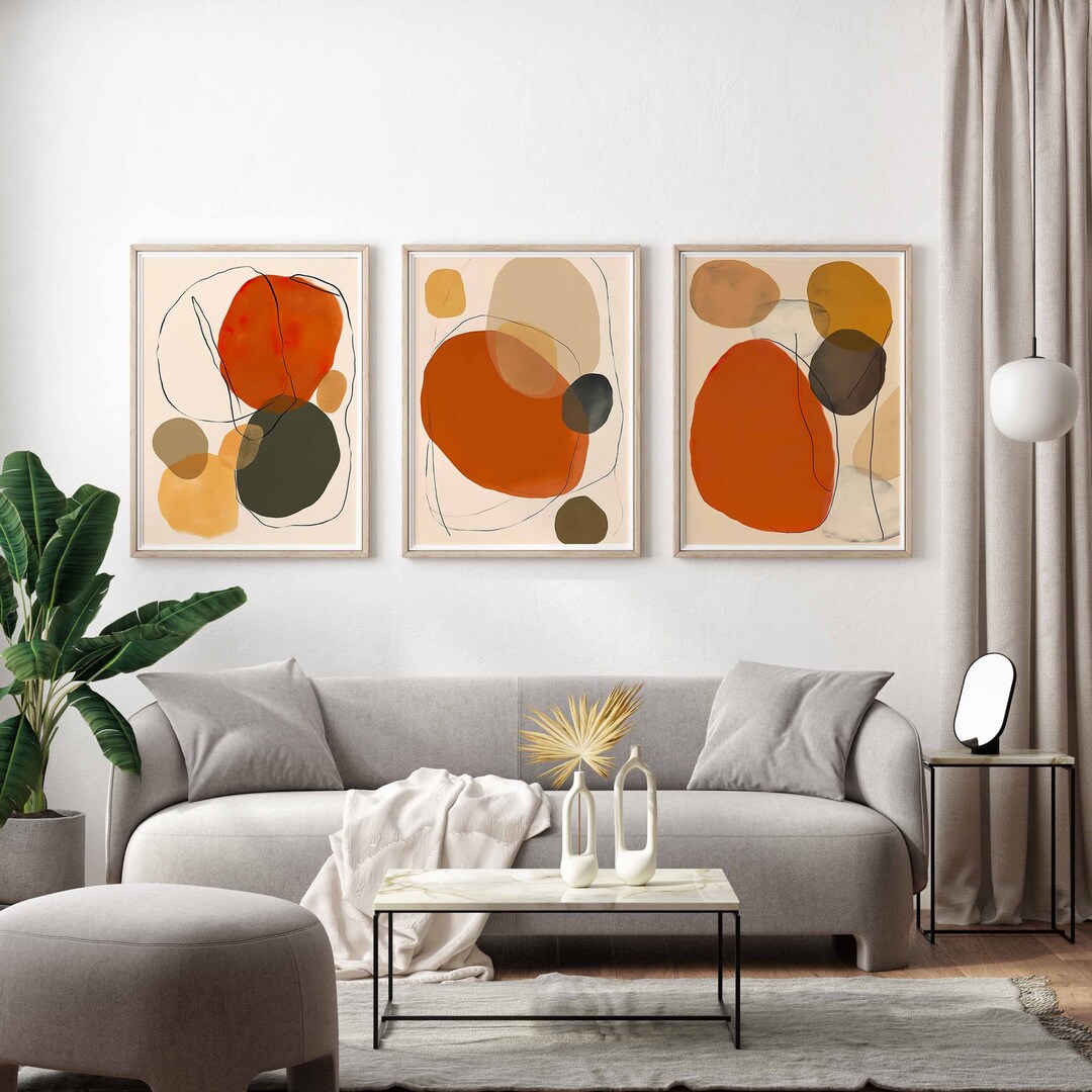 Abstract Print Modern Abstract Wall Art Print Set of 3 Abstract Shapes Wall Art ...