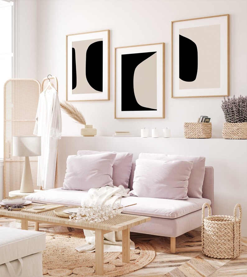 Neutral Modern Minimal Gallery Wall Art Set of 3 Black Beige Etsy