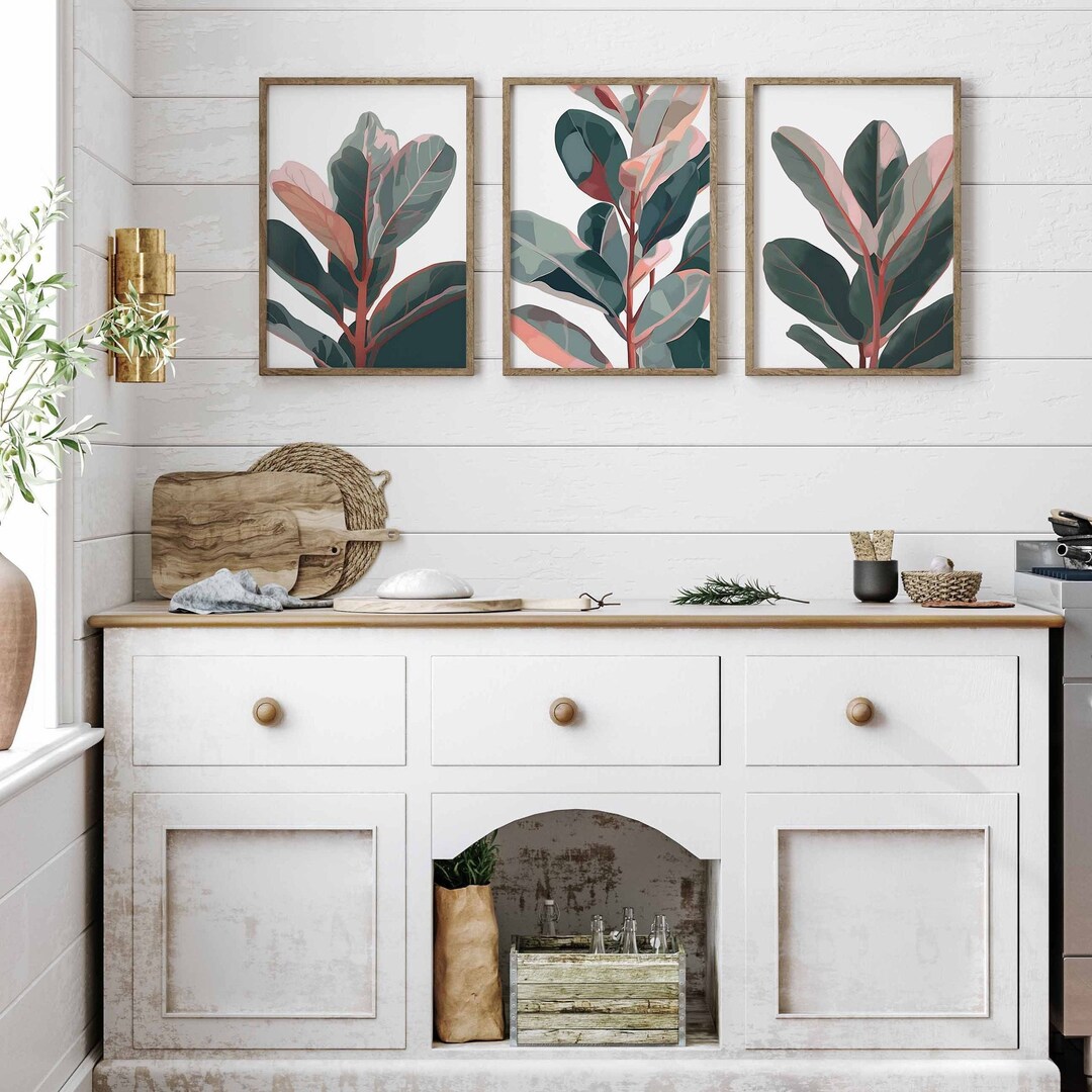 Botanical Wall Art Modern Abstract Art Tropical Plant Wall Art Set of 3 ...