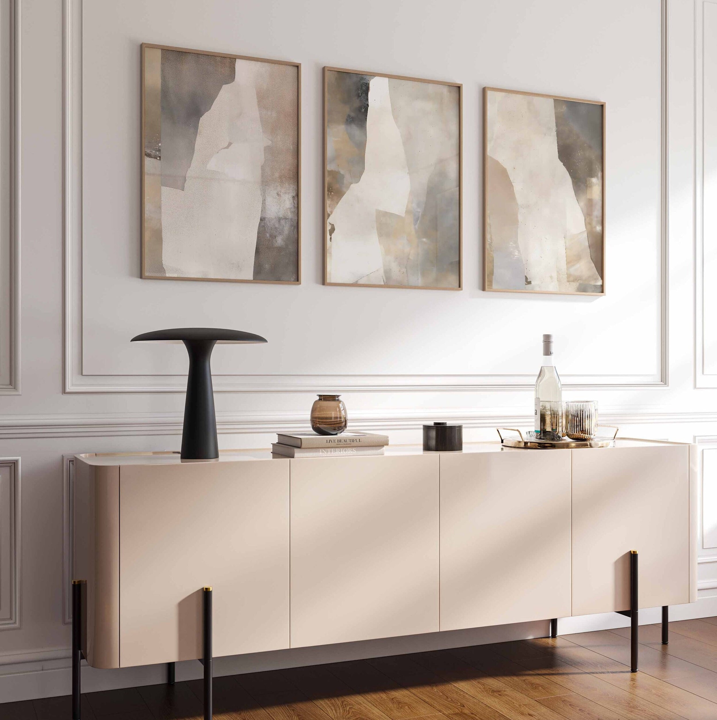 Abstract Neutral Beige Wall Art Set of 3 Modern Geometric Art Prints ...