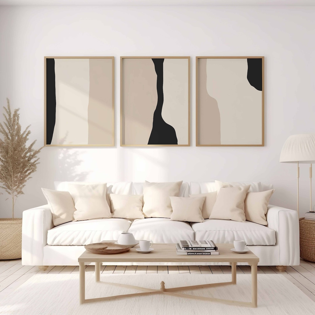 Minimalist Neutral Abstract Printable Wall Art Set of 3, Black Beige ...