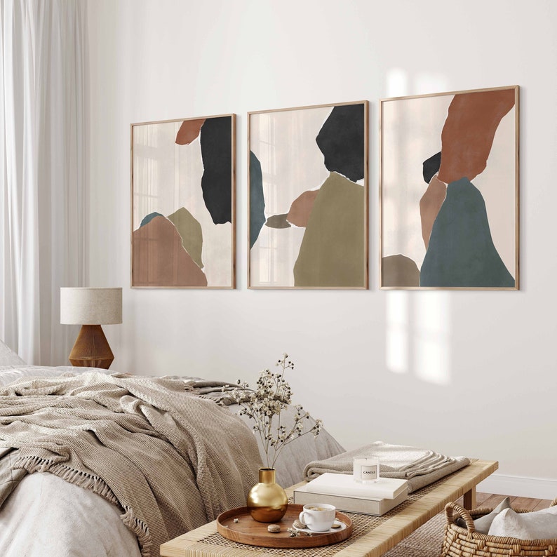 Modern Neutral Abstract Printable Wall Art Set of 3 Earth - Etsy