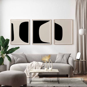 Neutral Modern Minimal Gallery Wall Art Set of 3 Black Beige Nordic ...