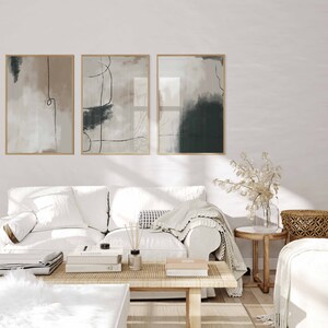 Modern Neutral Abstract Gallery Wall Art Set of 3 Black Beige Neutral ...