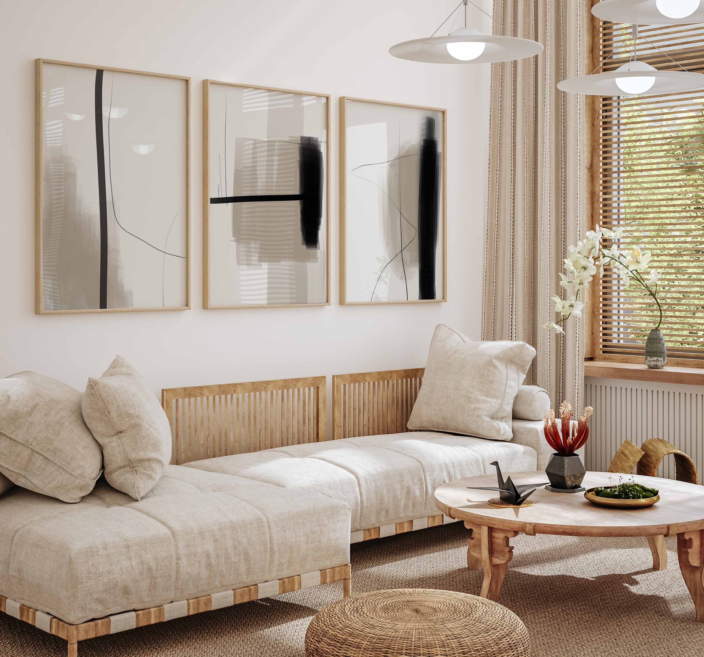Beige Abstract Gallery Wall Art Set of 3 Simple Neutral Nordic Prints ...