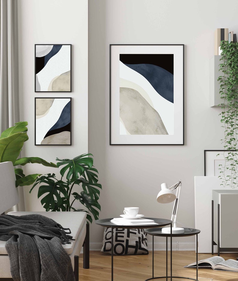 Navy Blue Wall Art, Modern Simple Neutral Gallery Wall Art Set of 3 ...