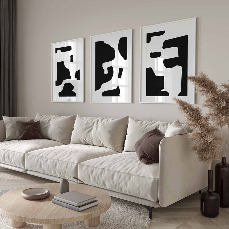Minimalist Modern Gallery Wall Art Set of 3 Black and White Prints ...