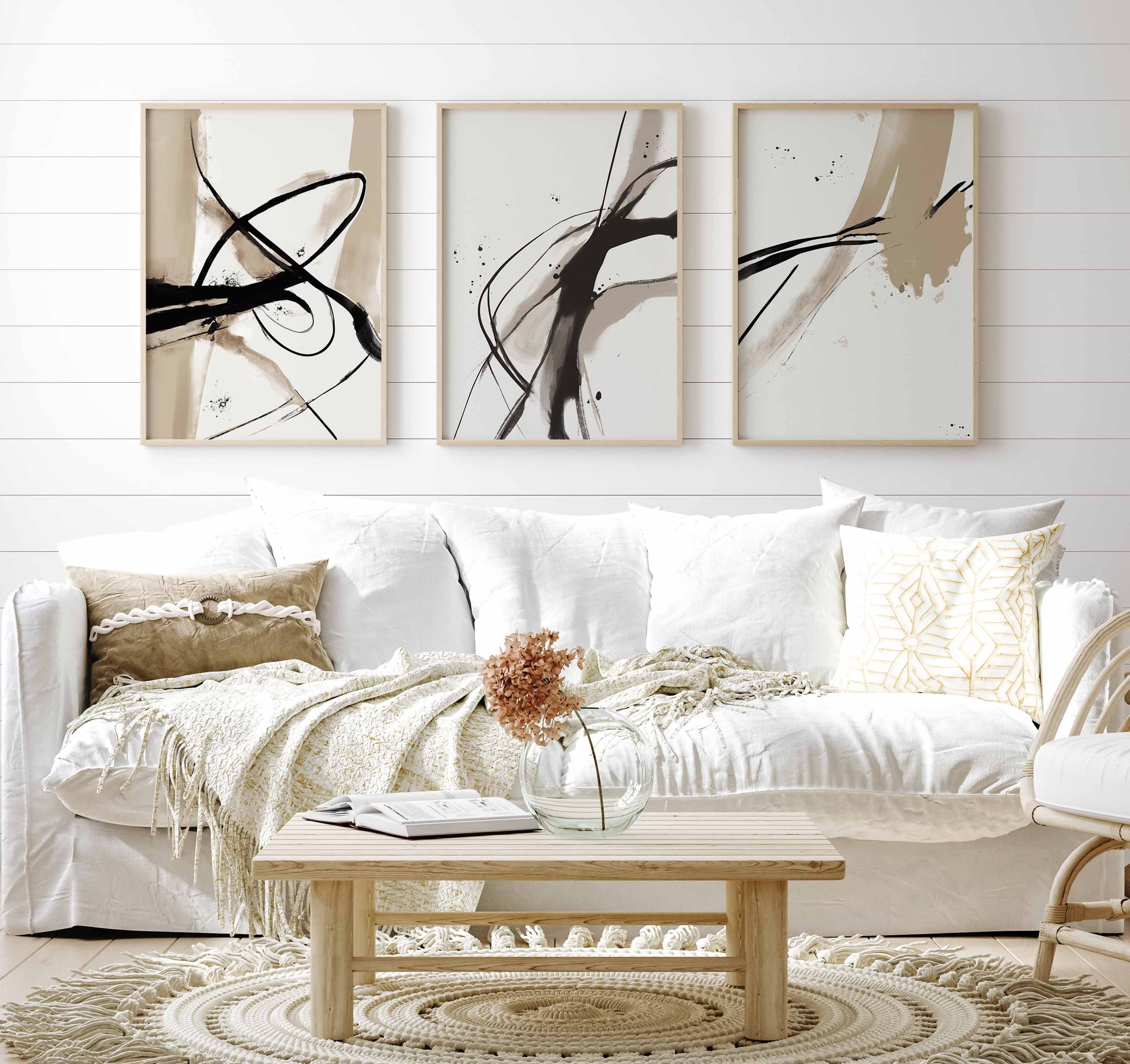 Modern Minimal Neutral Gallery Wall Art Set of 3 Black and Beige ...
