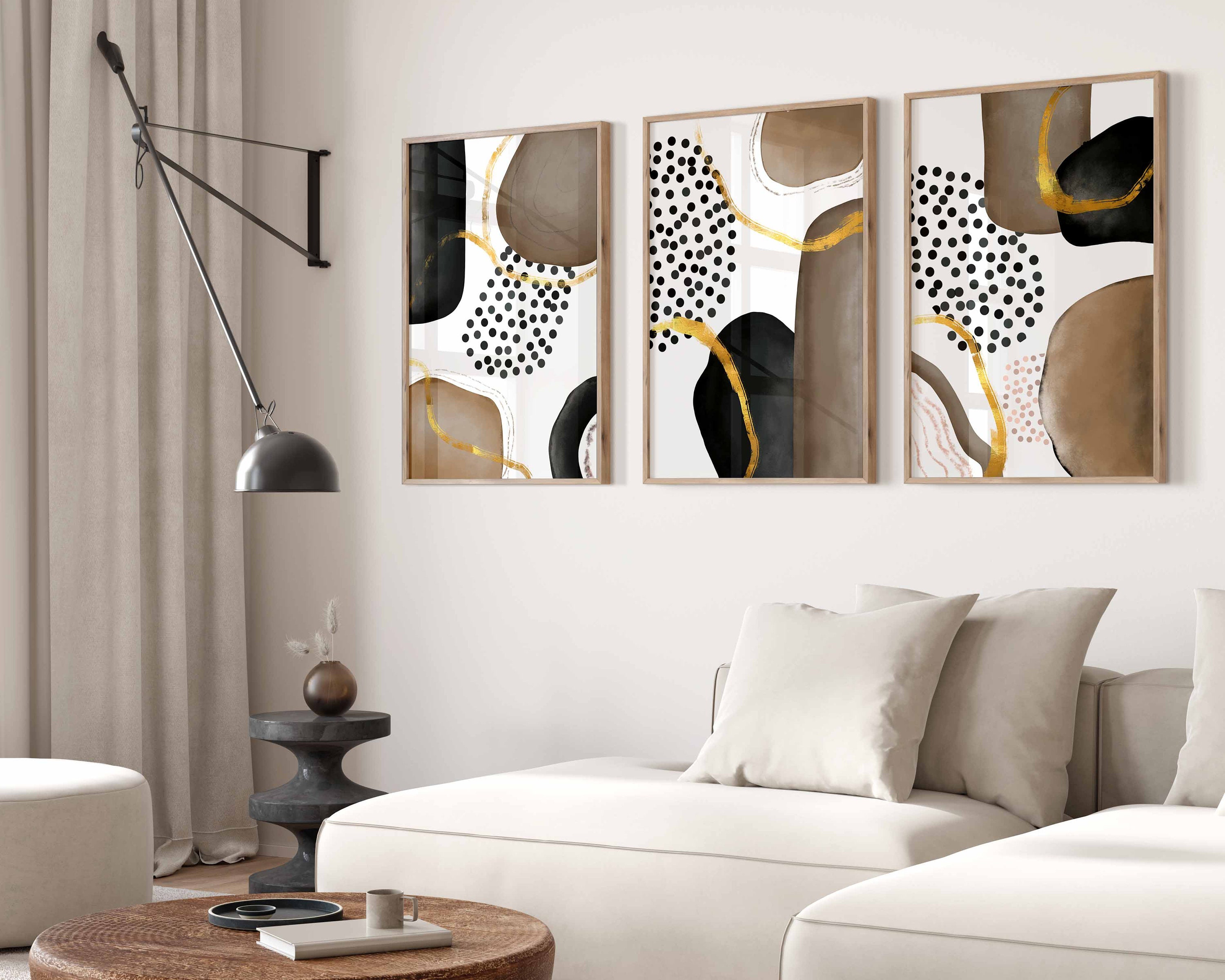 Minimal Simple Modern Gallery Wall Art Set of 3 Abstract Art Black and ...
