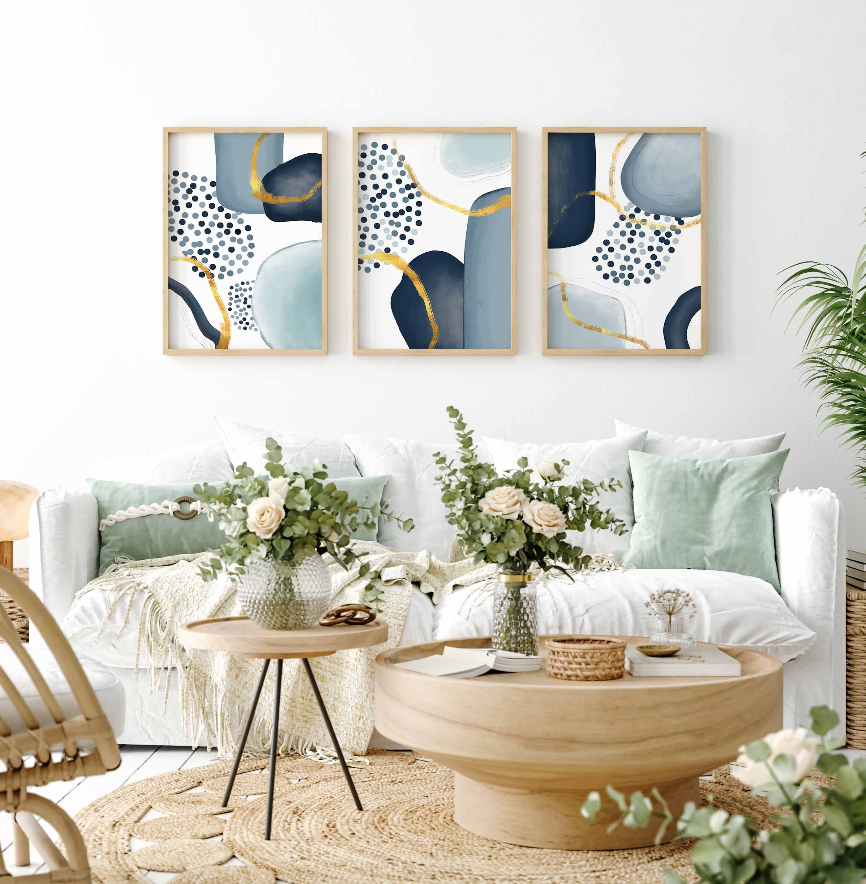 Set of 3 Printable Wall Art Navy Blue Wall Art Ombre Watercolor ...