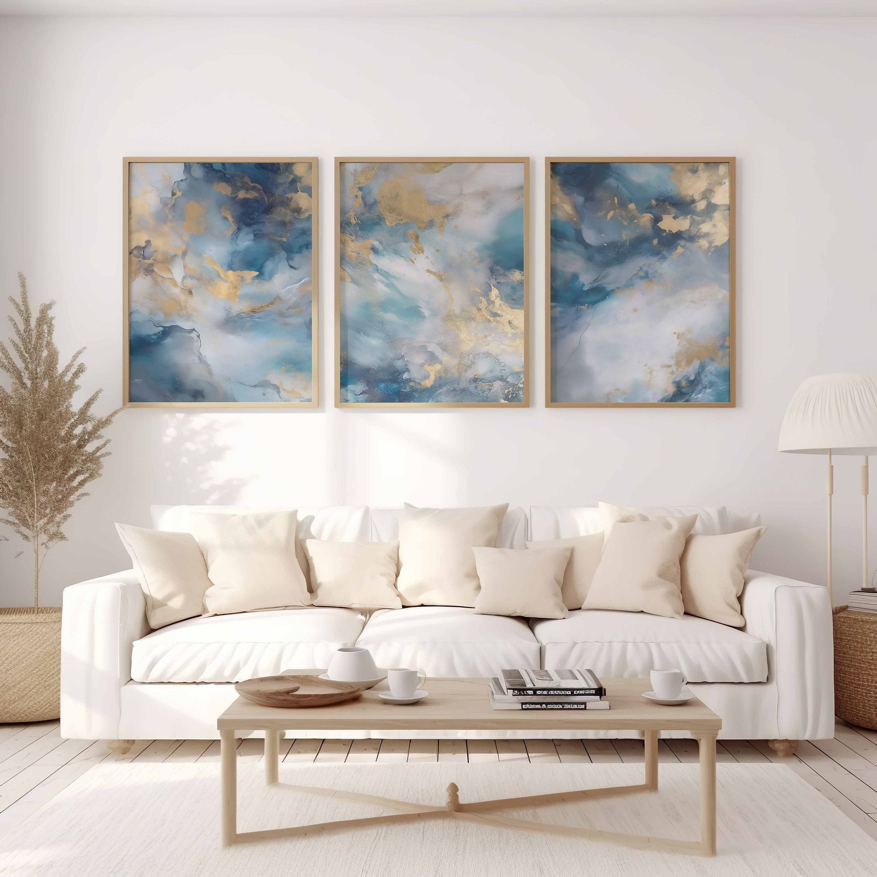 Navy Blue Gold Abstract Printable Wall Art Set of 3 Modern Prints ...