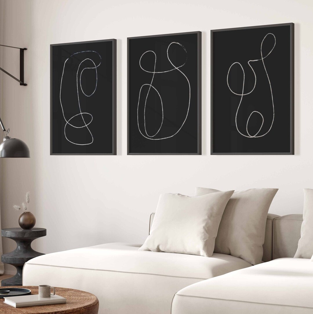 Modern Abstract Art Gallery Wall Art Set of 3 Black and White Etsy